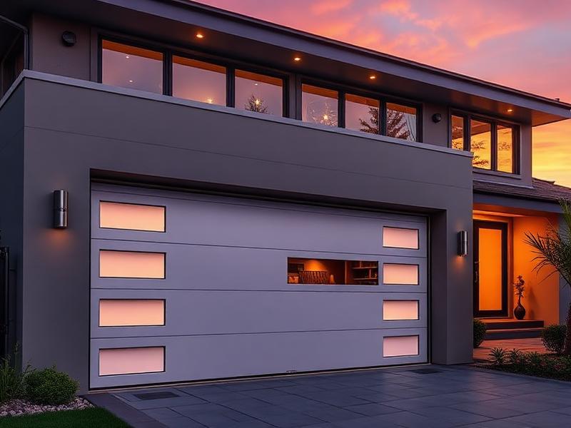 Modern smart garage door with contemporary design and windows
