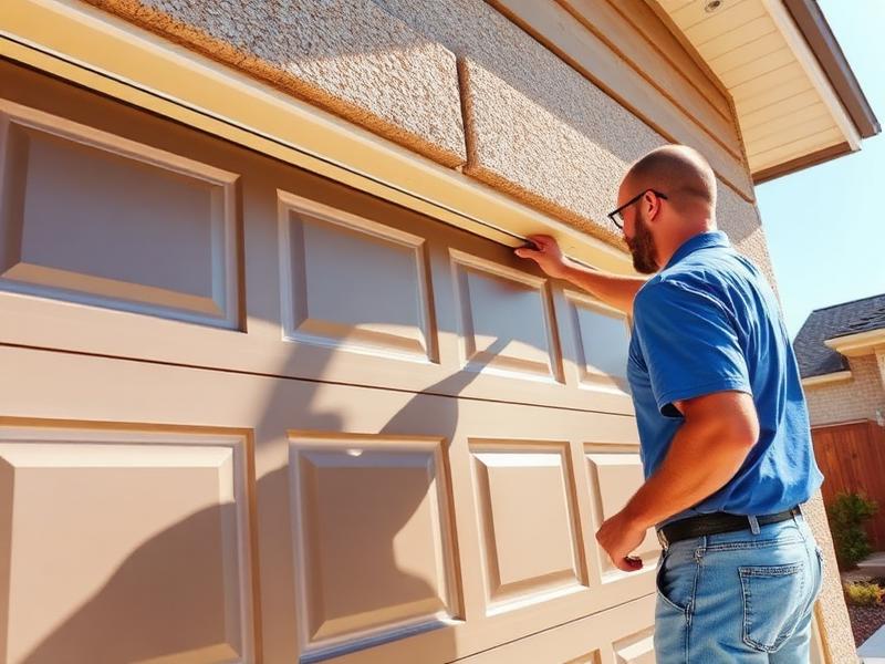 Garage door being inspected for summer weatherproofing in Florida sunshine